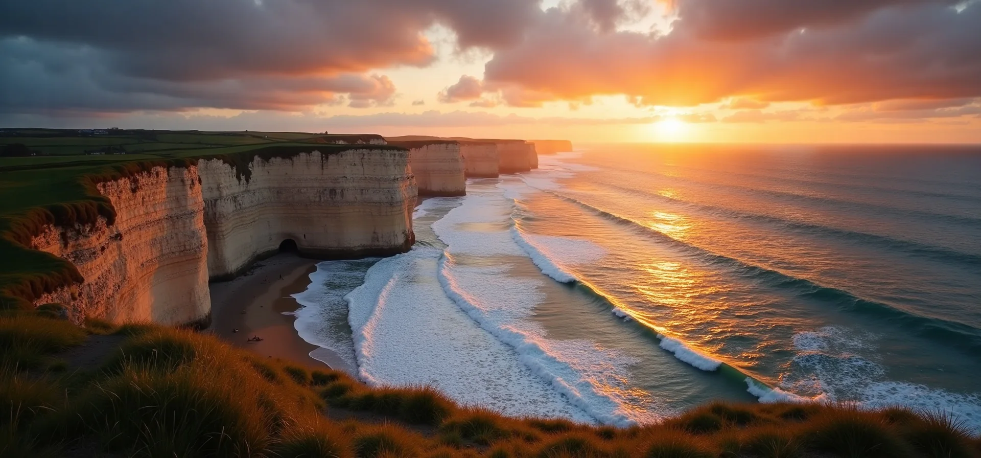 Normandy: sunset over the Étretat cliffs