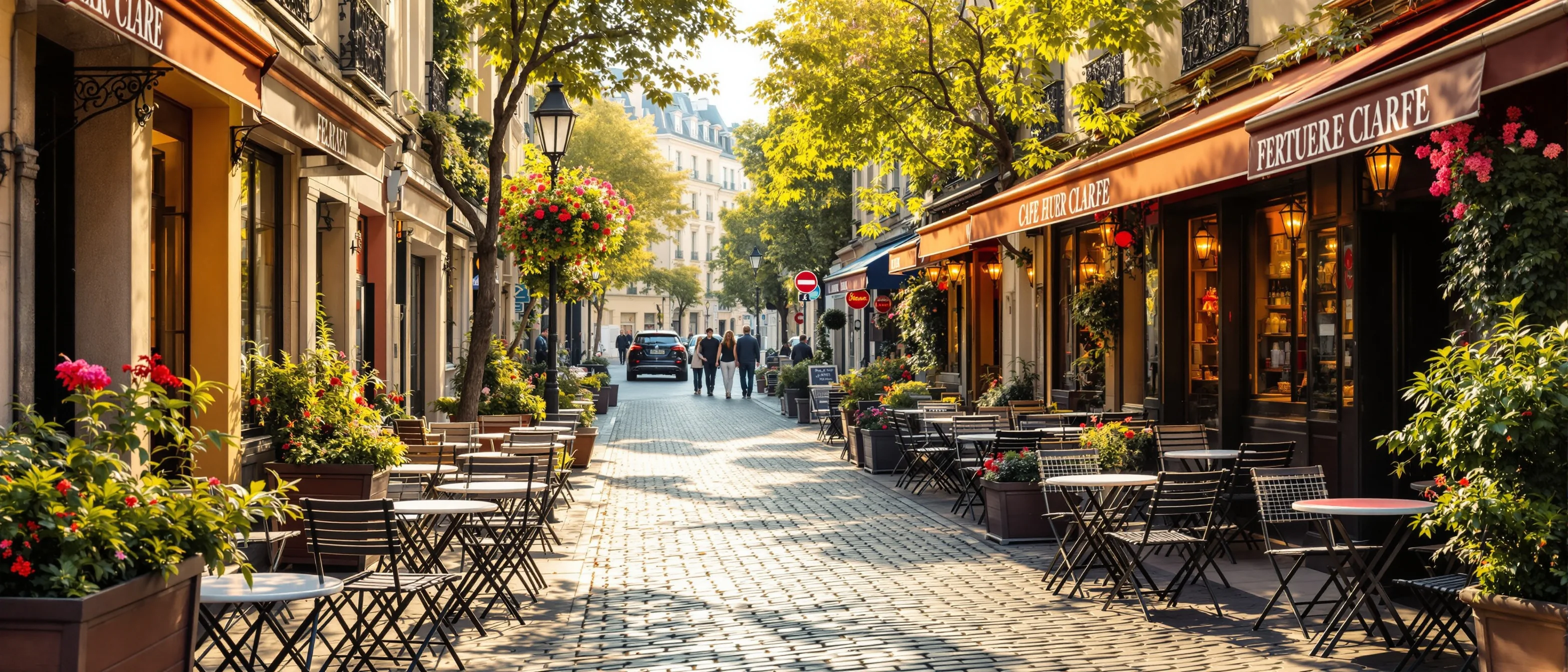 Rue parisienne avec cafés