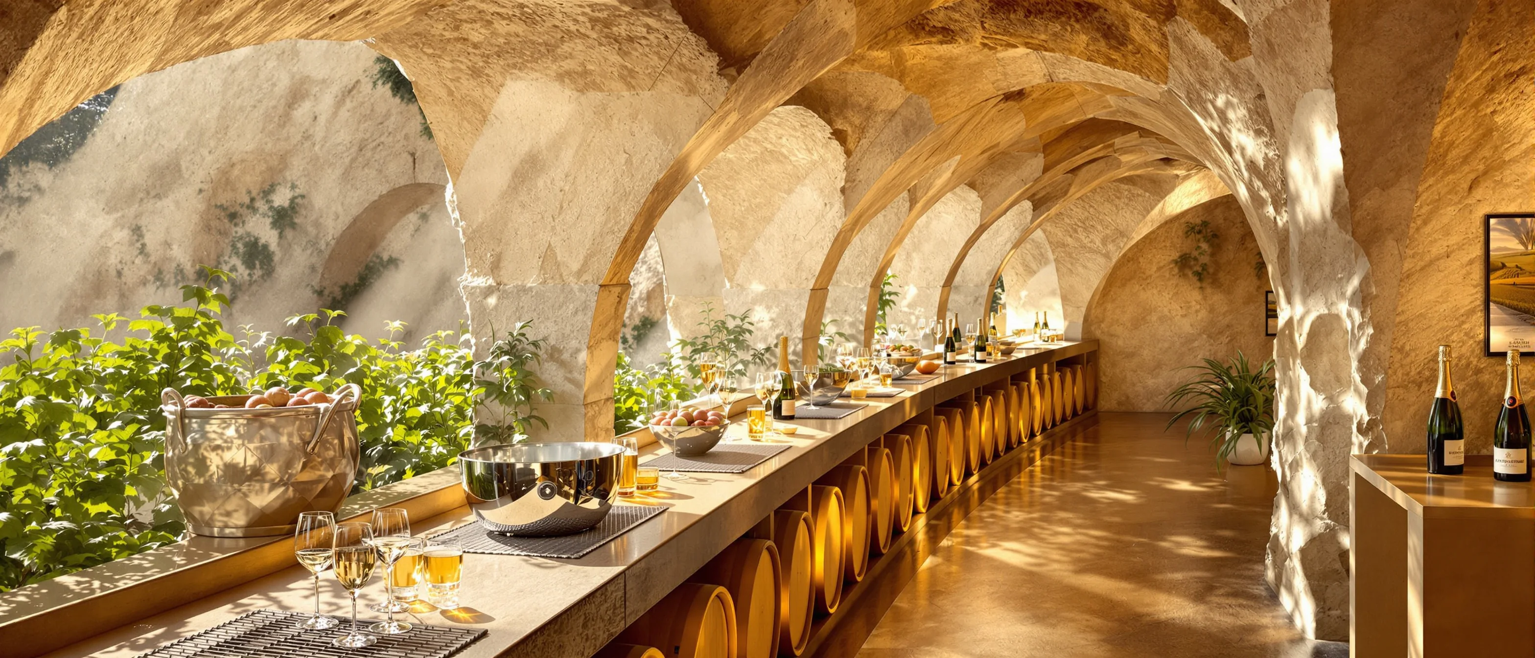 Champagne vineyards and traditional chalk cellars