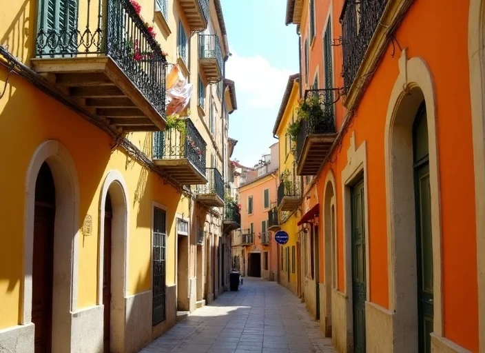 A narrow Old Nice lane with flowers on the balconies
