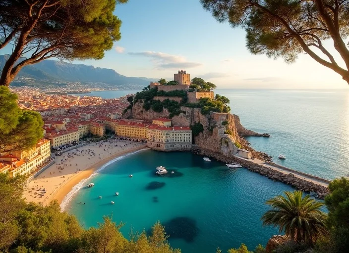 Nice panorama from Castle Hill: red roofs and the Bay of Angels