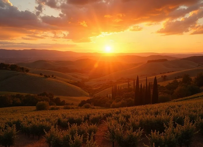 Coucher de soleil sur les vignes de Provence